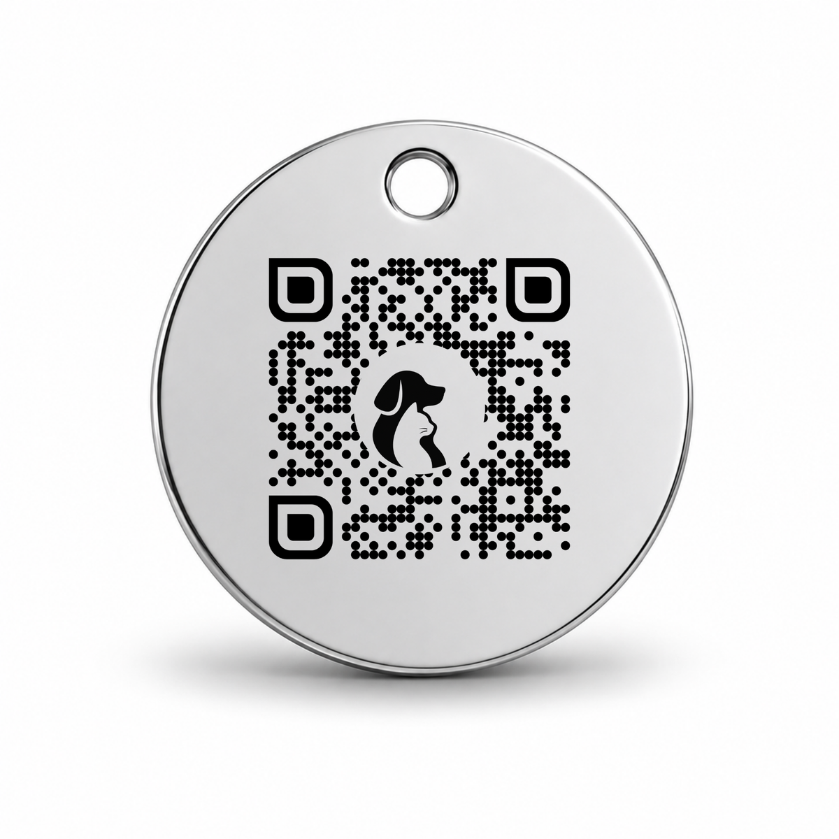 QR pet ID tag with scannable QR code