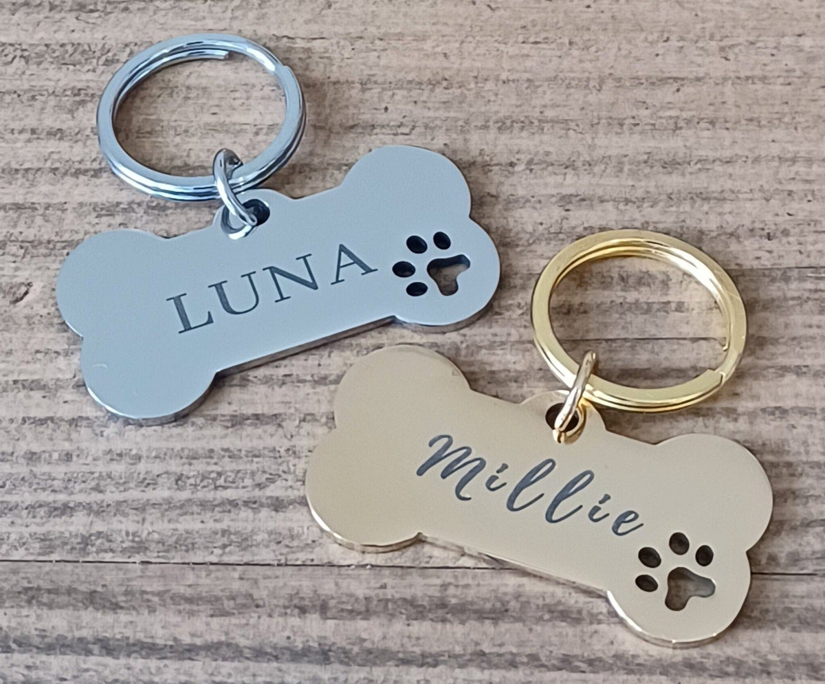 Personalised Bone & Paw Pet ID Tag - Engraved Both Sides