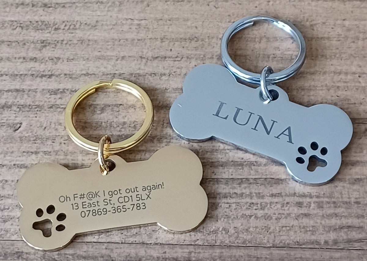 Personalised Bone & Paw Pet ID Tag - Engraved Both Sides