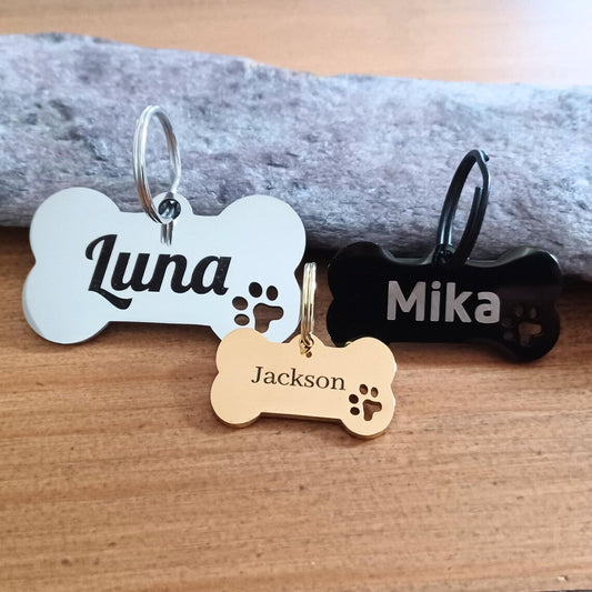 Personalised Bone & Paw Pet ID Tag - Engraved Both Sides